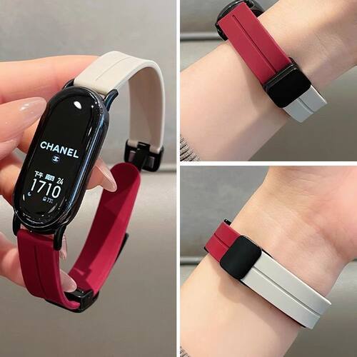 适用小米11手环9/8pro表带10折叠液态硅胶磁吸扣红米watch45腕带6