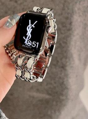 适用华为fit4/2/3小香风金属拼皮双链条手表带高级感荣耀2i亲选5