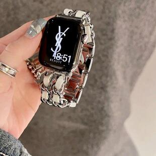适用华为fit4/3小香风金属拼皮双链条手表带高级感荣耀2i亲选X5i