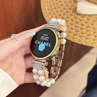 oppox2mini3/4pro珍珠双排拼金属链表带适用苹果s10watchse456789