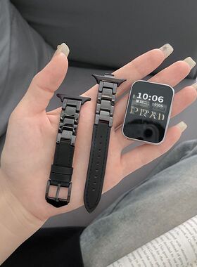 适用华为fit4小米手环8pro陶瓷拼真皮9/10智能替换带红米watch4/5