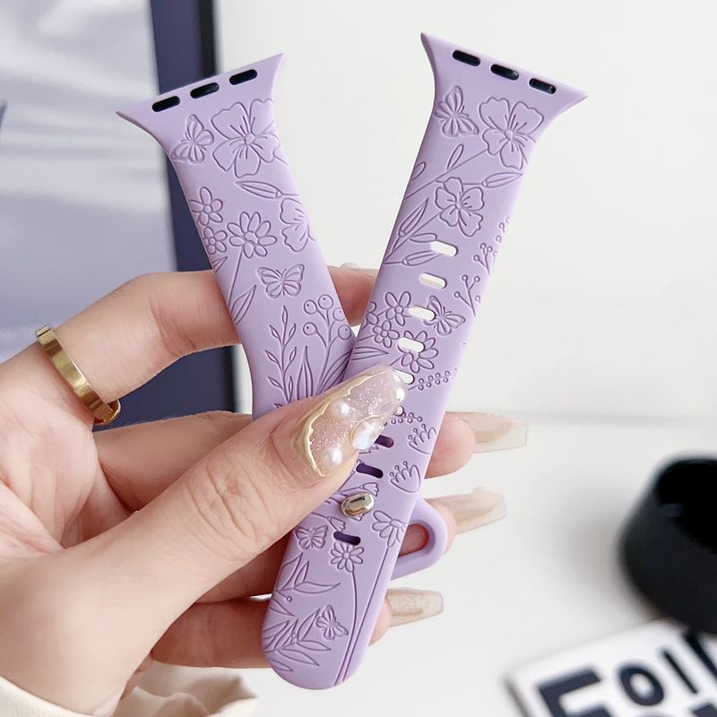 适用iwatch9876se代小众简约雕花手表带Apple苹果s10硅胶运动表带