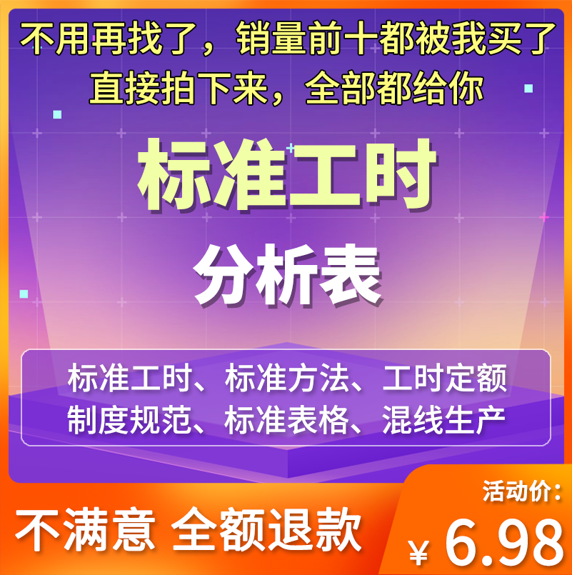 标准工时产能测算表节拍分析人员车间加工工时计算excel表格模版