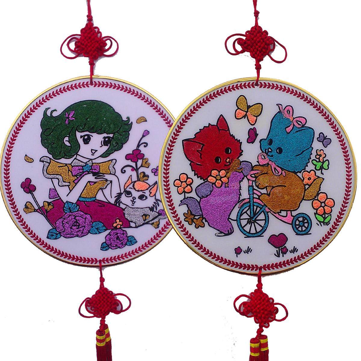 奕彩大圆中国结金粉画双面儿童闪光画涂鸦画 可配金粉丙烯颜料