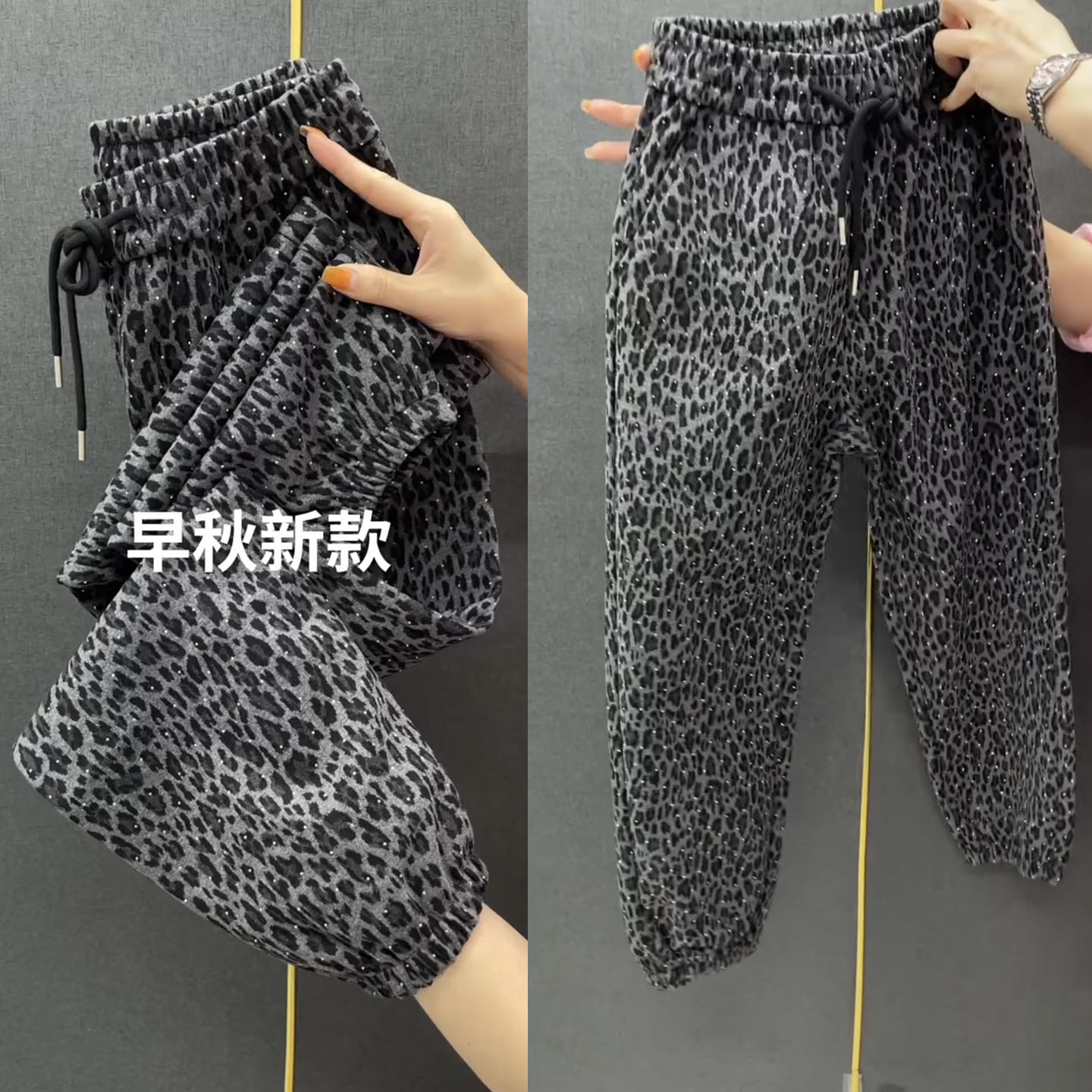 秋季女士豹纹高腰显瘦哈伦裤