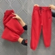束脚运动裤 加绒加厚新款 女冬季 新款 小个子红色裤 子宽松休闲哈伦裤
