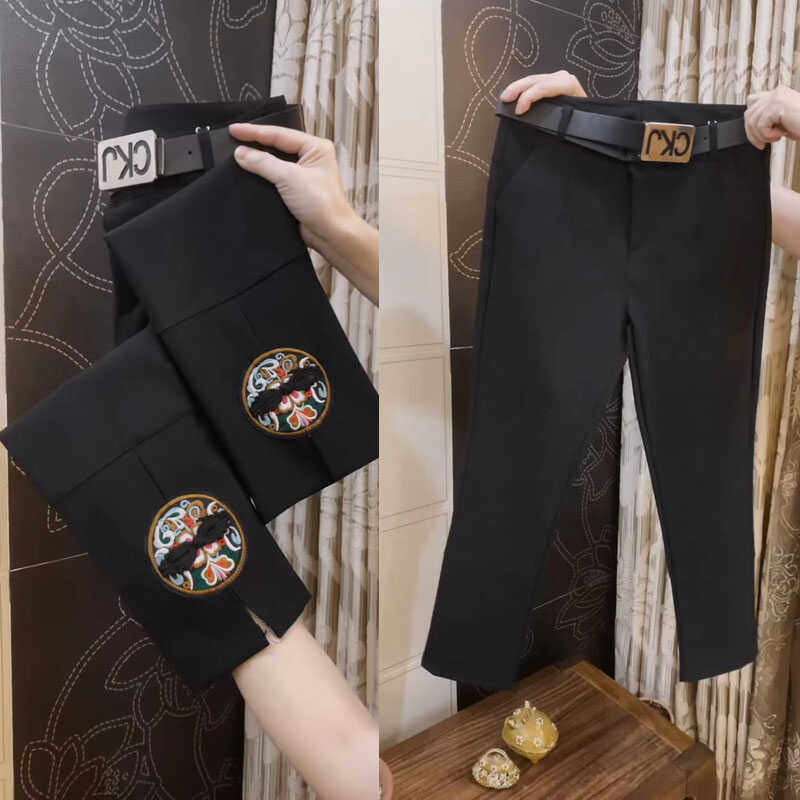 国风盘扣小西裤女九分2024春季新款韩版修身打底裤显瘦高弹休闲裤