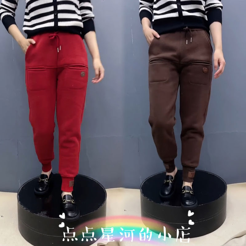 欧货冬季加厚羊羔绒卫裤女外穿特厚棉裤运动休闲风束脚保暖裤女款