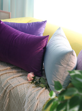 长方形纯色抱枕紫色系靠垫沙发靠背天鹅绒靠枕床头绒布靠枕套含芯