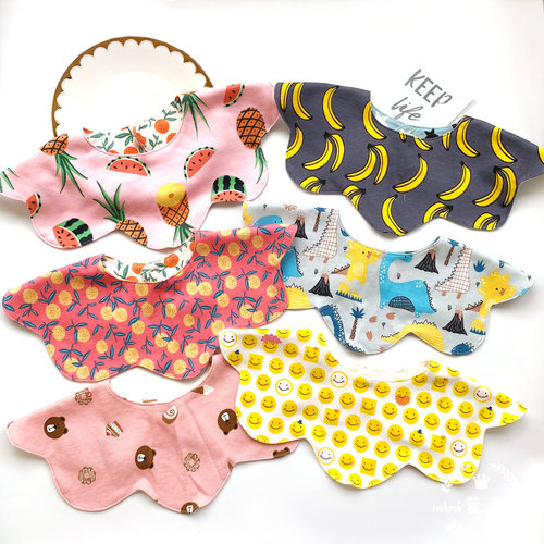 口水巾三件心形柔软纯棉松紧带