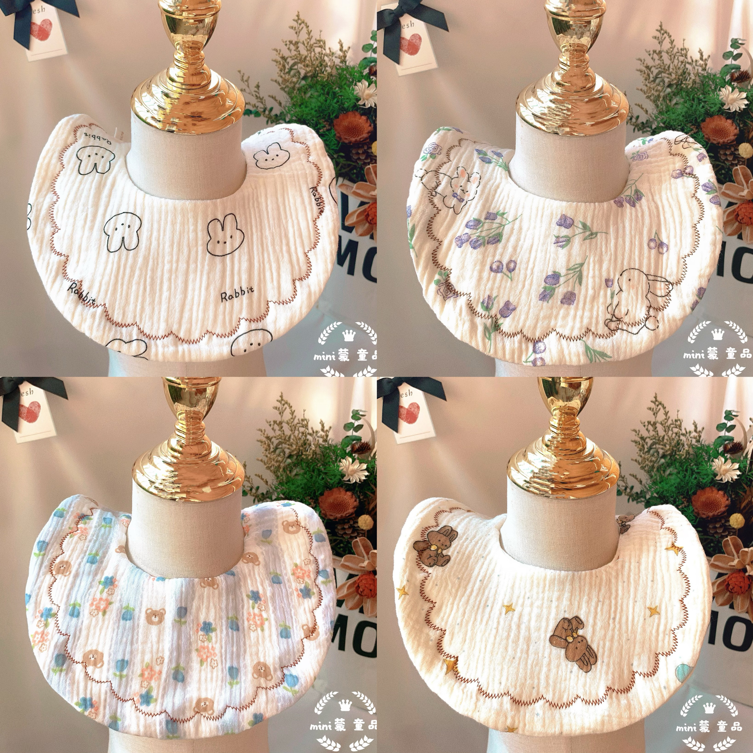 六层纱布纯棉防吐奶柔软吸水围兜