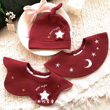 ins风婴幼儿360度宝宝围嘴婴儿防吐奶围兜新年款口水巾新生儿红色