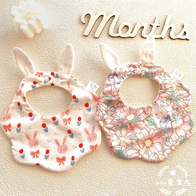 韩版ins风纯棉布棉纱婴儿口水巾宝宝围嘴兔耳朵花瓣围兜防吐奶