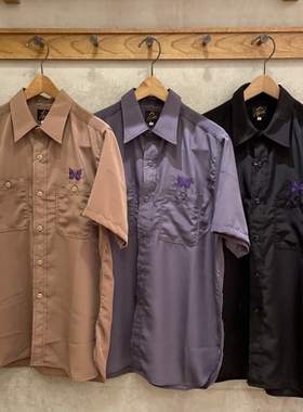 自产 X needles 蝴蝶刺绣衬衫简约日潮短袖宽松立领夏季系男女