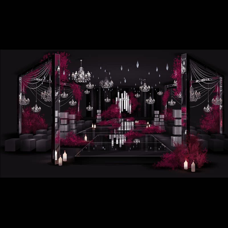 289韩式日式粉色格调花艺布幔都市时尚前卫婚礼效果图