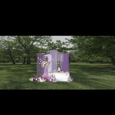 700紫色户外甜品区白紫色婚礼效果图小众花艺道具设计psd源文件