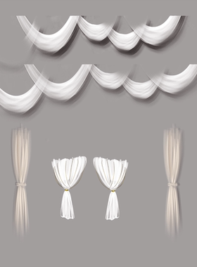 黄白淡紫色婚礼布幔纱幔道具PSD素材a156