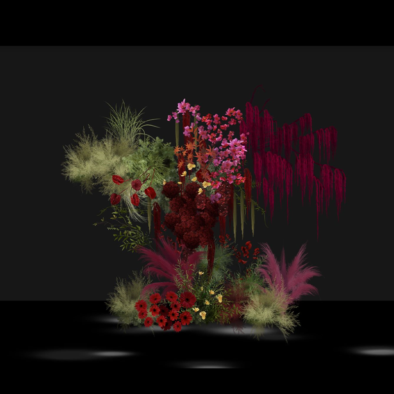 764玫红橘粉绿黄多色搭配大型紧凑柔丽丝婚礼专用花艺素材psd分层