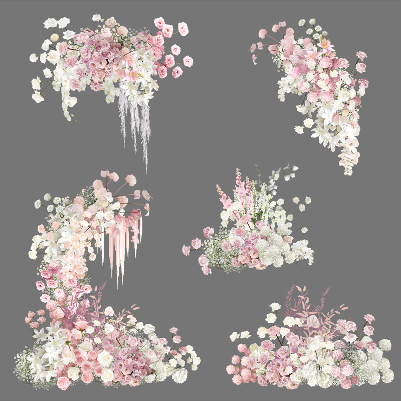 726婚礼派对影楼专用白粉色花艺摆件点缀手绘花艺素材psd源文件