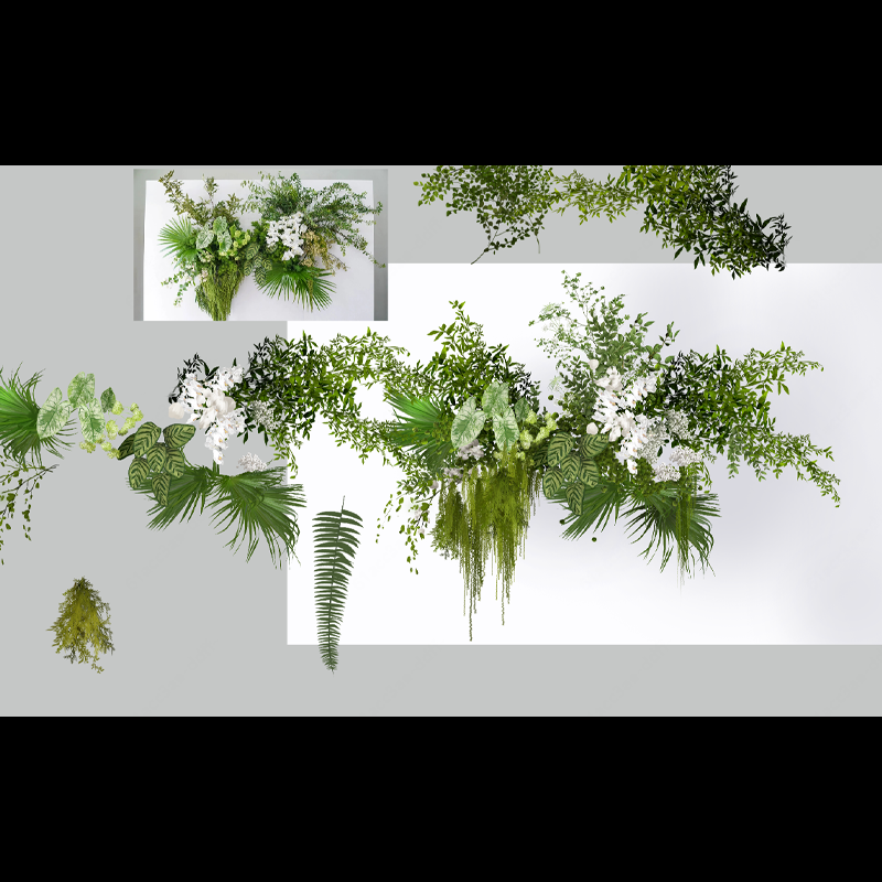 482白绿色婚礼专用手绘花艺素材psd分层源文件