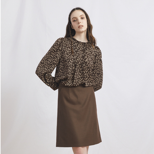 通勤深咖色绵羊毛后拉链女半身裙 时尚 BALUODI芭罗蒂女装 专柜秋装