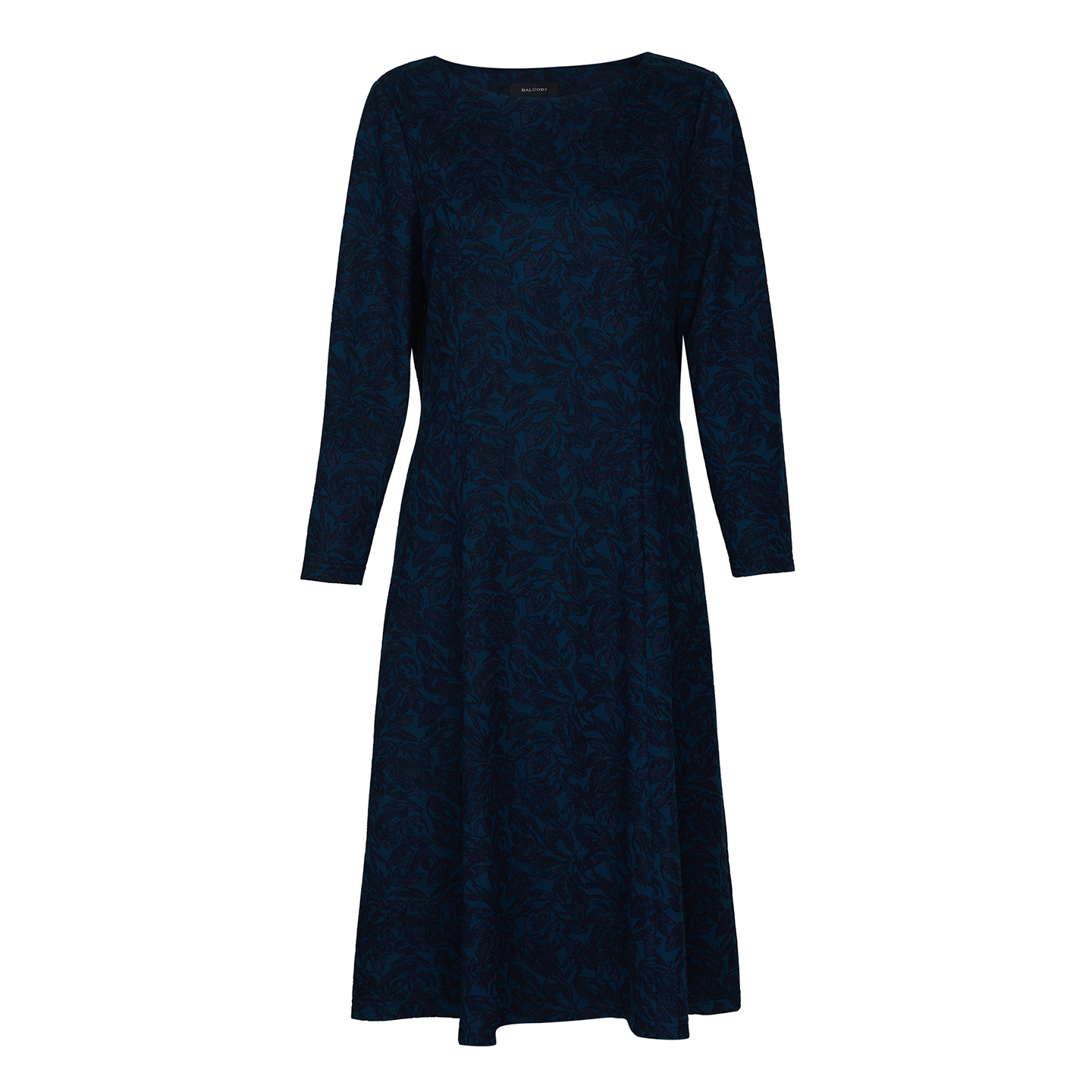 BALUODI芭罗蒂女装专柜冬装时尚蓝绿色印花微弹修身长款女连衣裙