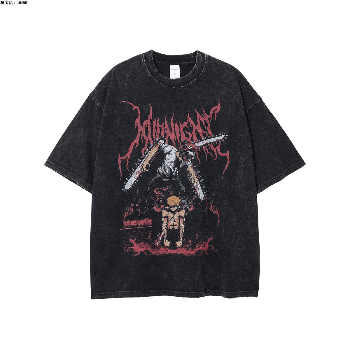 thumbnail for European and American high street retro wash water do old edging loose bottoming shirt anime digital direct spray short-sleeved T-shirt men and women trendy