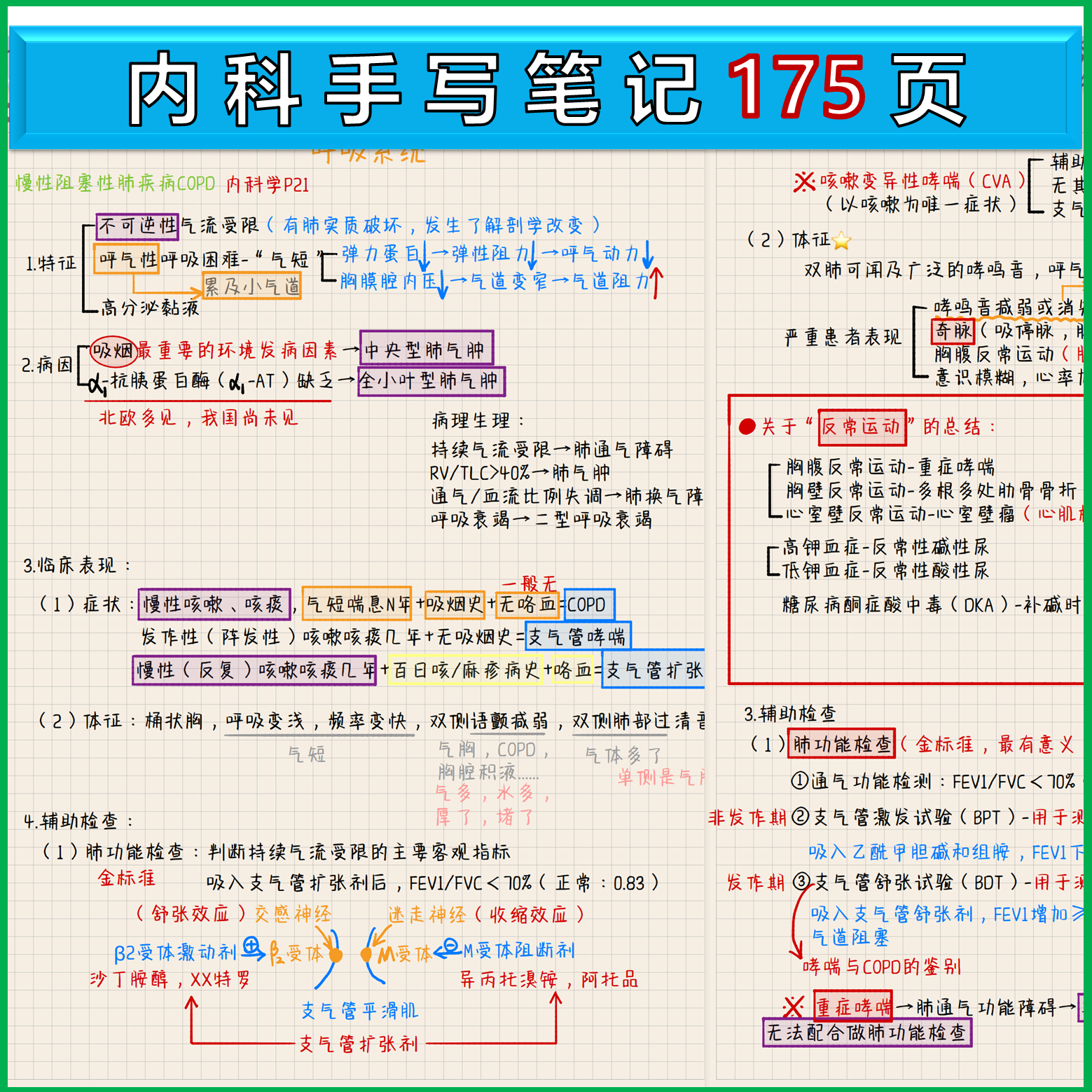 医学内科手写笔记高清总结学霸笔记175页适合医师类考试