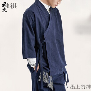 春夏季 道袍 亞麻外套漢服男古風(fēng)居士禪服寬松棉麻唐裝 中國(guó)風(fēng)男裝