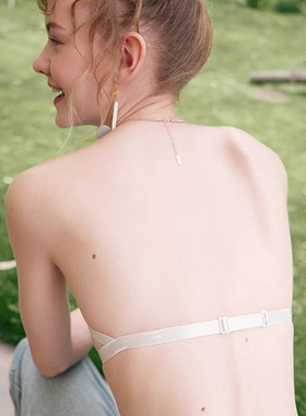 六楼法式美背无肩带隐形文胸内衣u型美背舒适小胸防滑胸罩抹胸