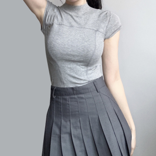 私服面膜t 正肩短款 安娜 圆领分割线设计修身 体恤女 t恤夏季 短袖