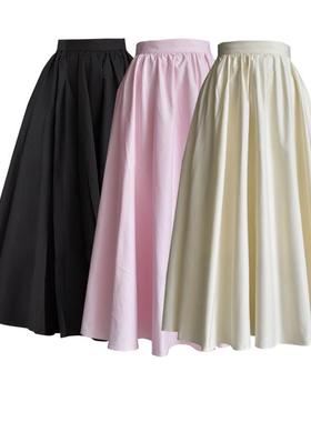 ALI原创黑色高腰显瘦半身裙女2025夏通勤百搭中长款赫本风a字伞裙