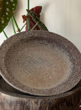 国内手作｜米点棕肌理颗粒釉下彩复古陶瓷点心盘沙拉盘餐盘孤品