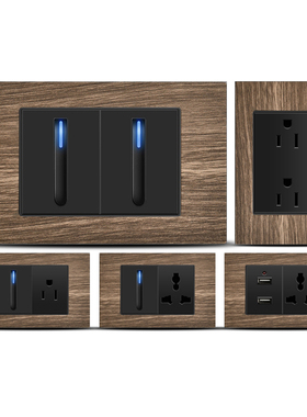 118型美标15A插座台标美规黑色金属复古木纹110v开关带LED指示灯