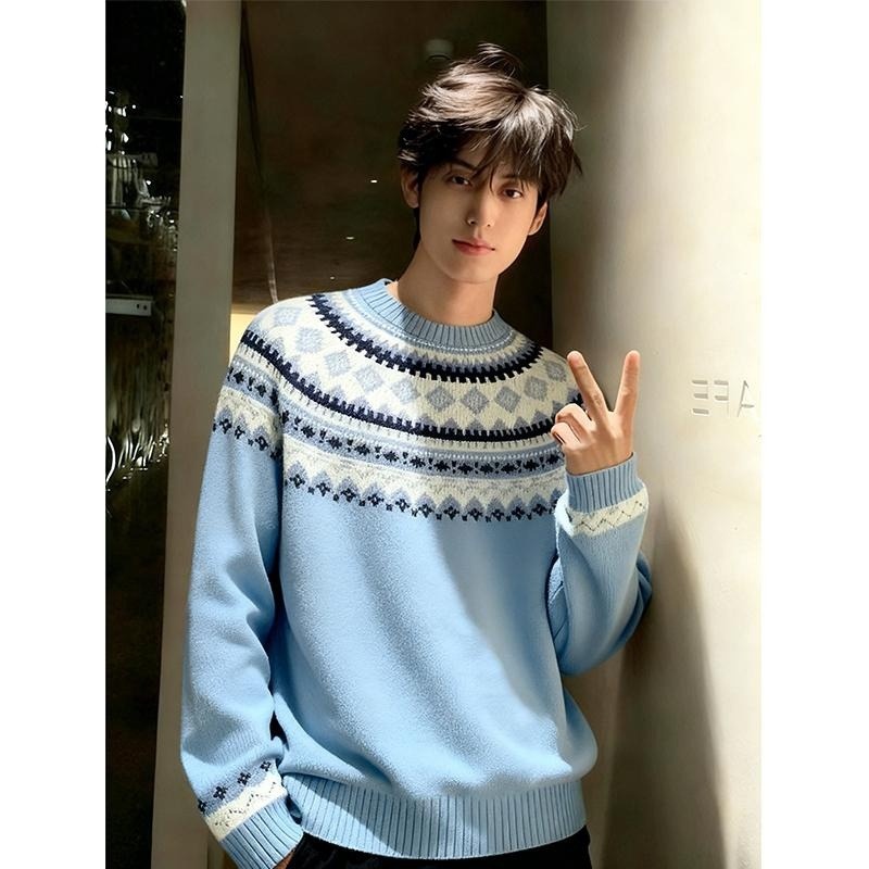 明星演唱会同款费尔岛毛衣女秋冬Miu系提花撞色慵懒风针织衫