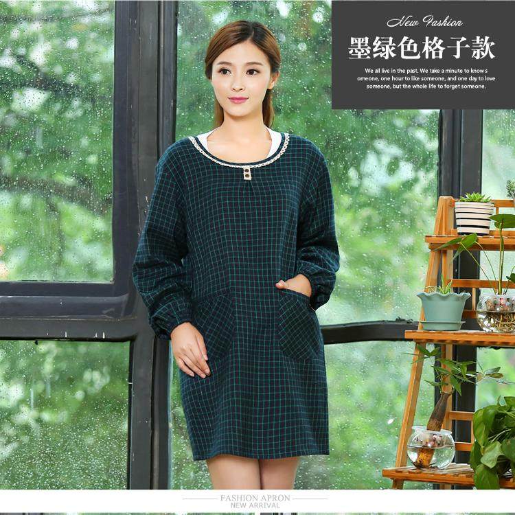 韩版时尚格子长袖围裙情侣款高端棉防污居家厨房罩衣反穿衣厚,家庭/个人清洁工具,围裙,淘宝优惠券,粉丝福利购,淘宝优惠卷