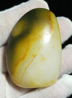 已售91.2克和田玉籽料原石天然羊脂白玉聚翠皮形好无修无裂手把件