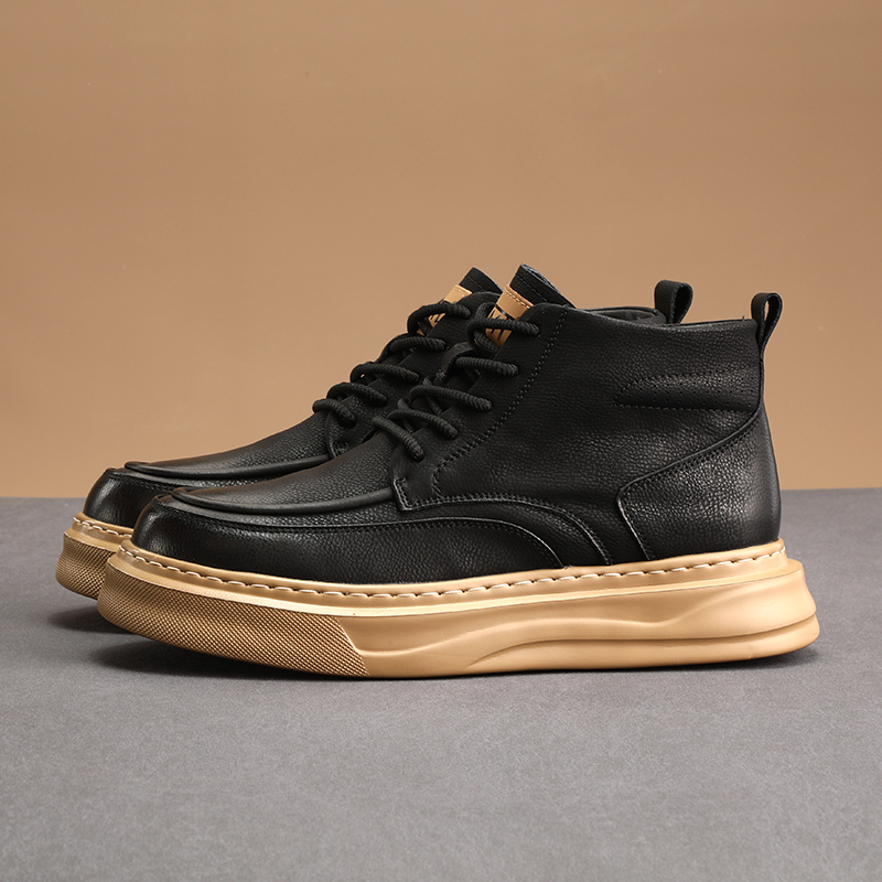 冬季马丁靴男内里皮毛一体羊毛棉鞋真皮牛皮雪地靴超轻厚底保暖鞋