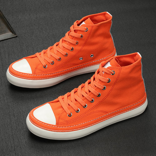 英伦男士高帮帆布鞋韩版