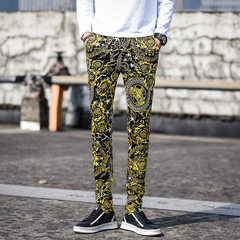 New trend yellow circle men's casual pants men's slim Leggings men's trousers