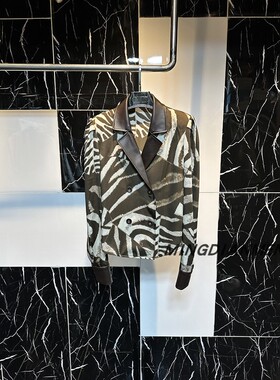 2026年春季新款复古咖色斑马纹拼接领袖女装休闲衬衫帅气港风外套