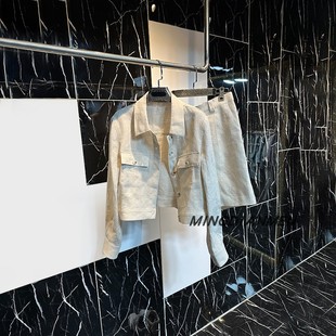 显瘦本色麻纯色高级感套装 2026春秋新款 简约百搭修身 五分裤 外套