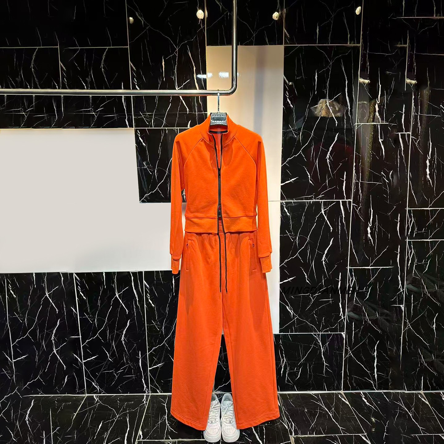 韩系棉质运动风橘色拉链卫衣+系带松紧裤长裤套装休闲女装两件套