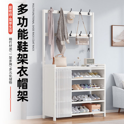 简易鞋架子家用门口多层防尘置物架出租房用多功能鞋柜衣帽架一体