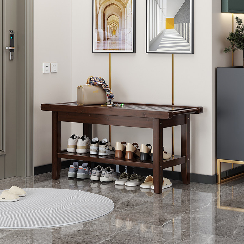 新中式换鞋凳家用门口入户穿鞋凳进门凳可坐鞋柜坐凳一体竹鞋架子