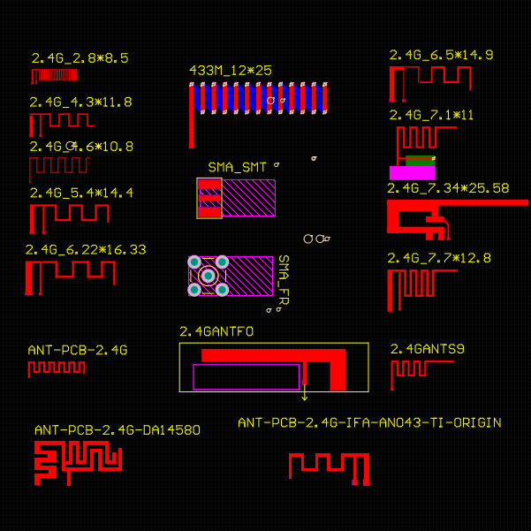 RF 2.4G  PCB射频 蓝牙 433 Wifi GPS GSM等天线PCB封装库