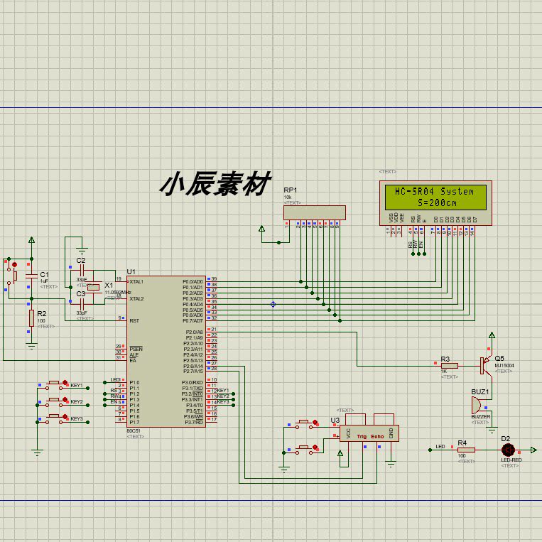 51单片机超声波测距报警系统 仿真+源码+原理图+PCB+参考文档