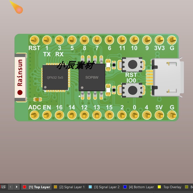 超小的ESP8266核心板 最小系统 WIFI 物联网原理图+PCB资料