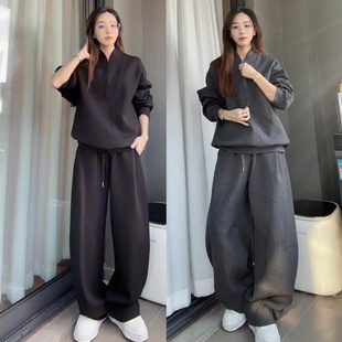 新款 半拉链卫衣长裤 极简慵懒风休闲运动套装 时尚 两件套 男女款 秋季