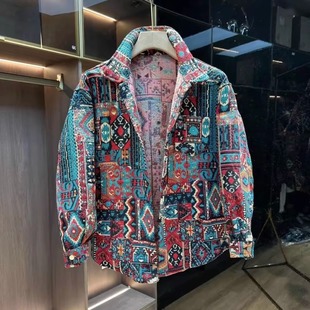 春秋新款民族中国风痞帅燕尾潮牌色织外套加棉保暖翻领衬衫夹克男